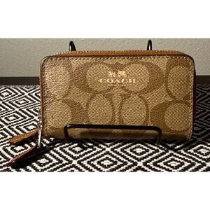 Coach Signature Zip-Around Wallet in Brown